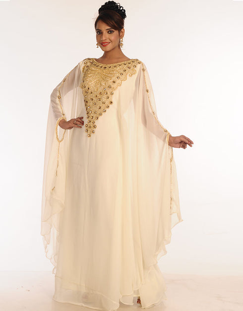 Trendy Off White Georgette Hand Embroidery Party Wear Kaftan