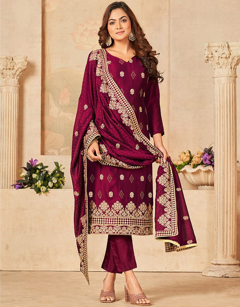 Wine Red Blooming Vischitra Salwar Suit Pant Closure View