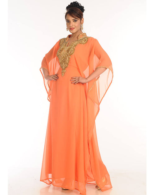 Modern Peach Georgette Hand Embroidery Party Wear Kaftan