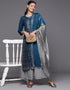 Dark Grey Blue Georgette Silk Straight Palazzo