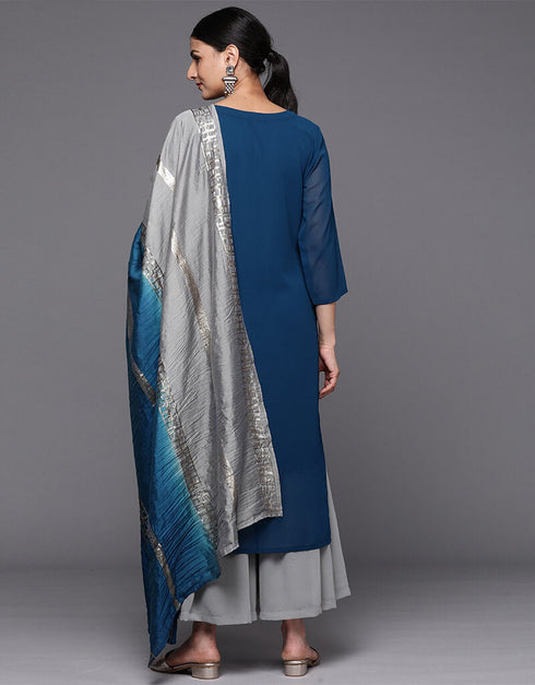 Dark Grey Blue Georgette Silk Straight Palazzo Women