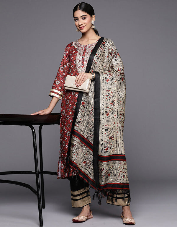 Red Brown Blended Silk Straight Pant