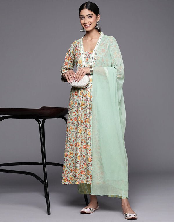 Summer Green Blended Cotton Straight Pant