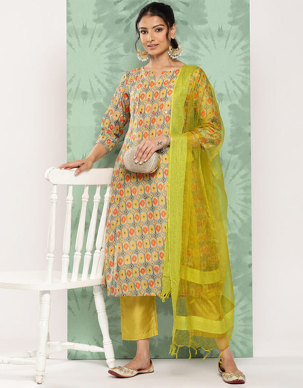 Brown Grey Blended Silk Straight Pant