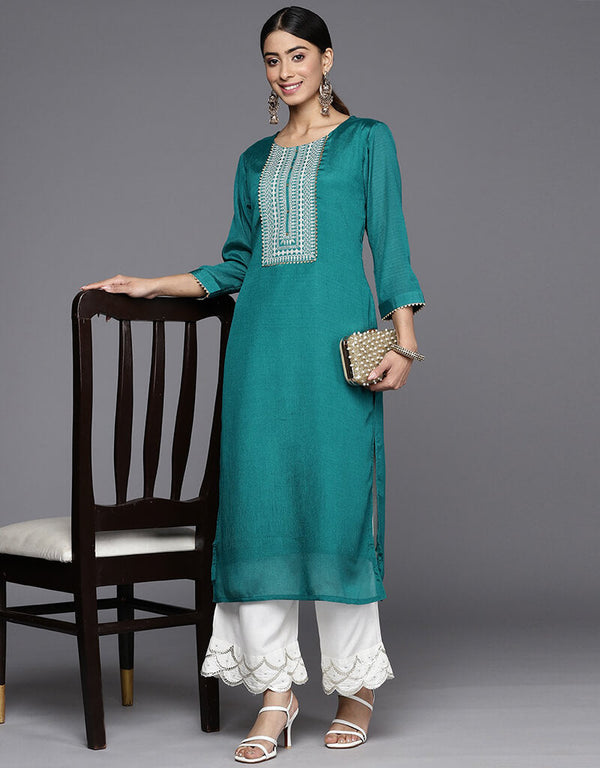 Surfie Green Art Silk Straight Palazzo