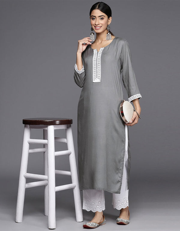 Oslo Grey Viscos Rayon Straight Palazzo