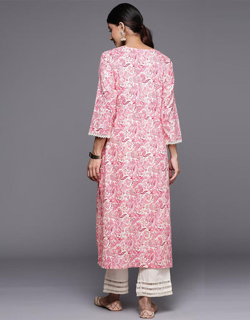 Sweet Pink Cotton Straight Palazzo Closure View
