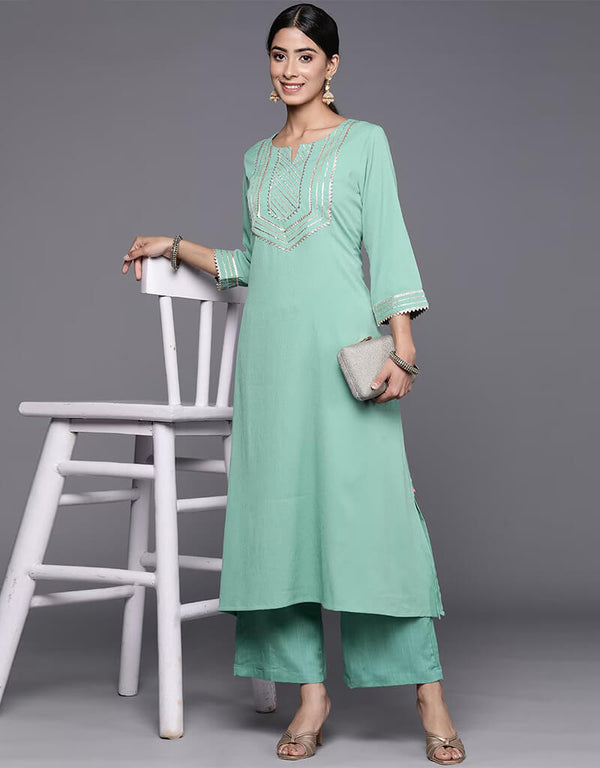 Shadow Green Crepe Straight Palazzo