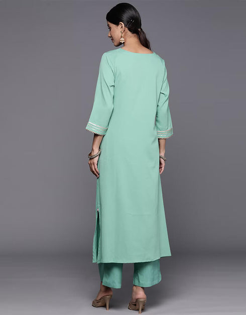 Shadow Green Crepe Straight Palazzo Closure View