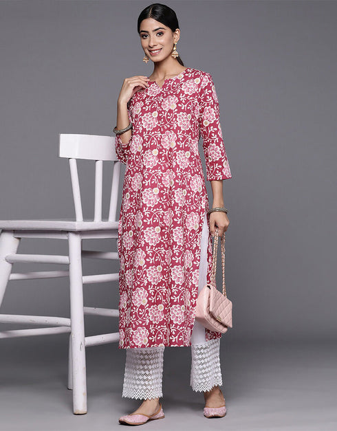 Deep Rose Cotton Straight Palazzo