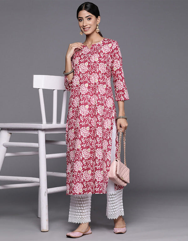 Deep Rose Cotton Straight Palazzo