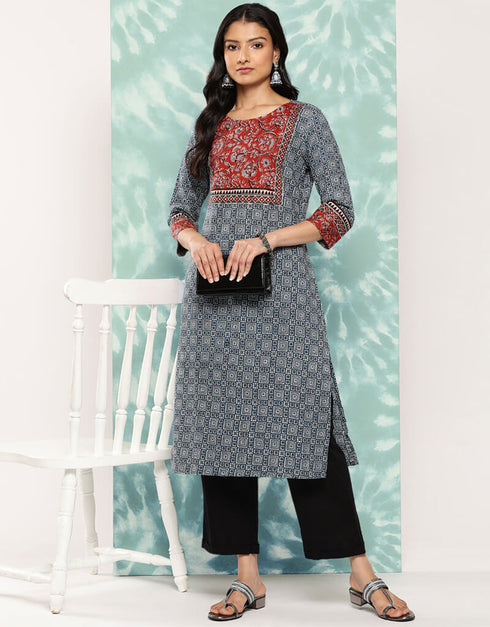 Blue Smoke Cotton Straight Pant