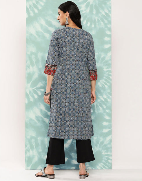 Blue Smoke Cotton Straight Pant Closure View