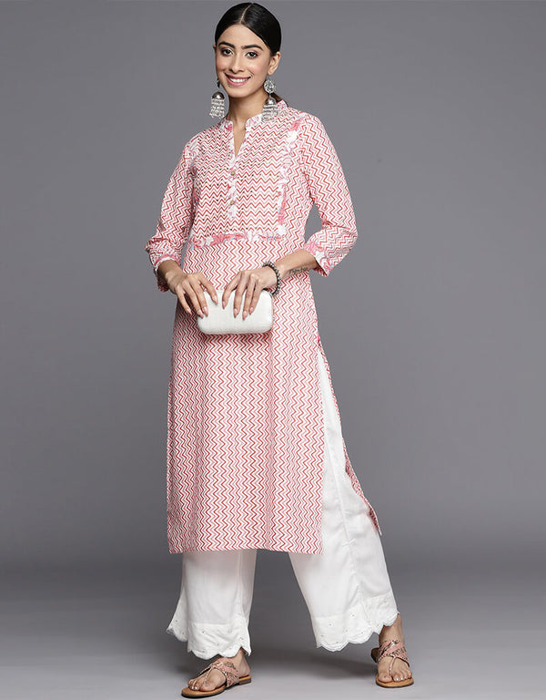 Brownish Pink Cotton Straight Pant