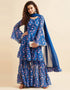 Regal Blue Poly Georgette Suit Sharara Closure View
