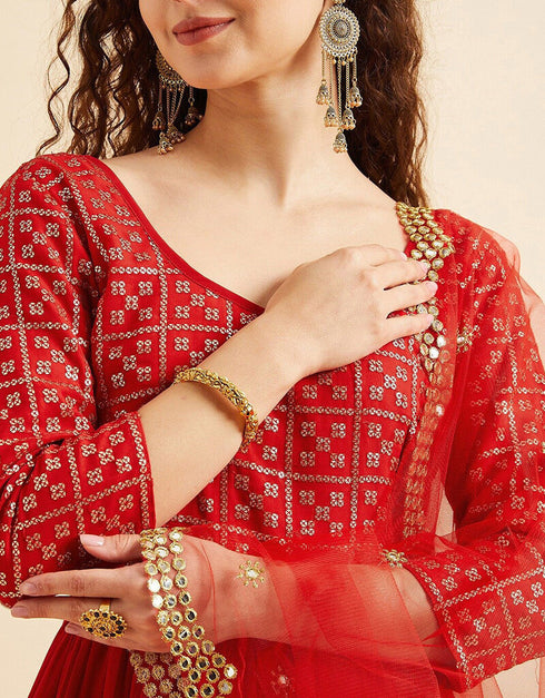 Milano Red Poly Georgette Suit Palazzo