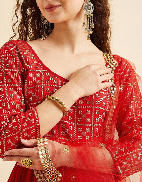 Milano Red Poly Georgette Suit Palazzo