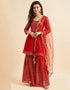 Milano Red Poly Georgette Suit Palazzo Closure View