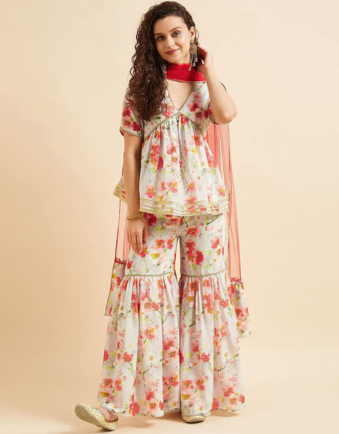 Pearl Bush Poly Georgette Suit Palazzo Closure View