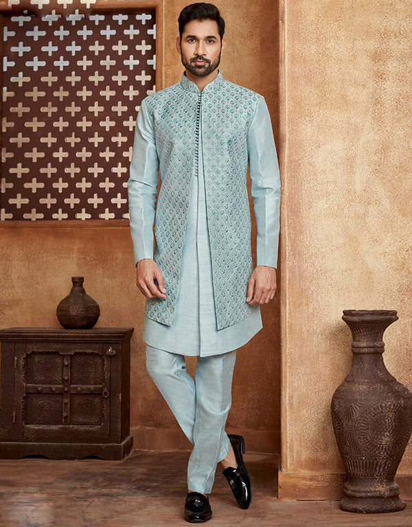 Pastel Grey Kurta Powder Silk Pant
