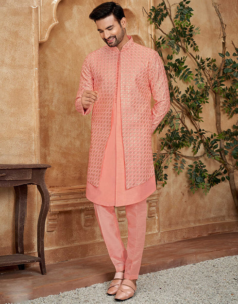 Ruddy Pink Kurta Powder Silk Pant