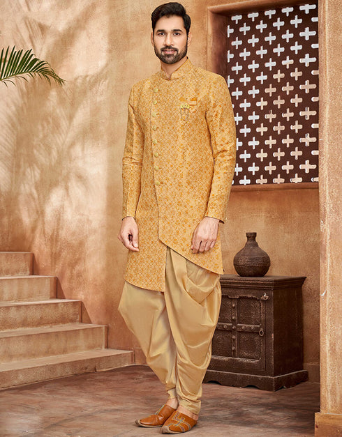 Gold Sherwani Jecquared Silk Dhoti