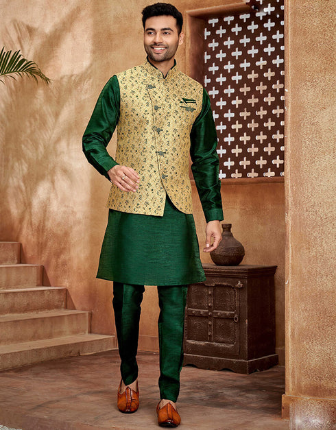 Green Pea Kurta Dupion Raw Silk Pant