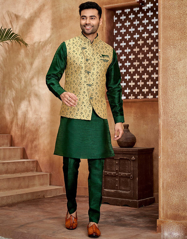 Green Pea Kurta Dupion Raw Silk Pant