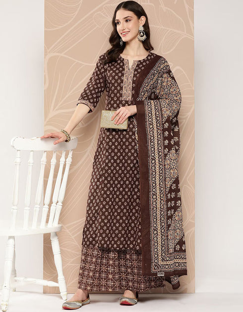 Metallic Bronze Pure Cotton Straight Palazzo Closure View