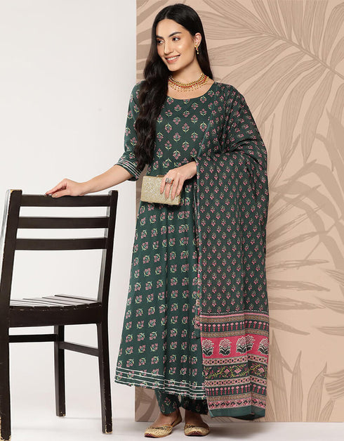 Mineral Green Pure Cotton Suit Pant Closure View