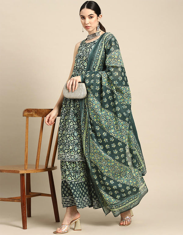 Mineral Green Pure Cotton Suit Palazzo