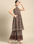 Otter Brown Pure Cotton Suit Palazzo Closure View