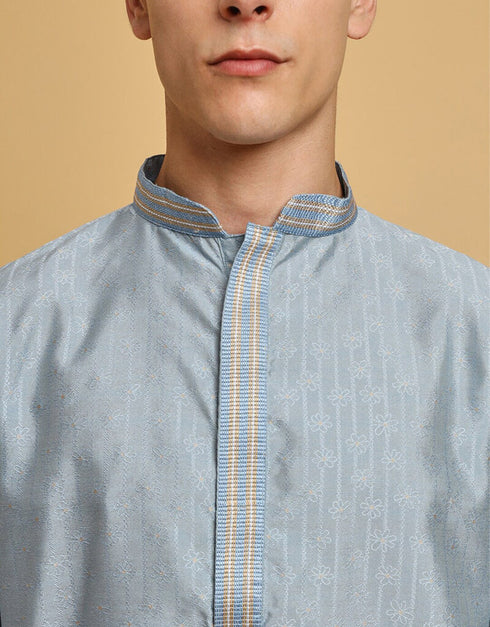 Cadet Blue Kurta Wool Cotton Payjama
