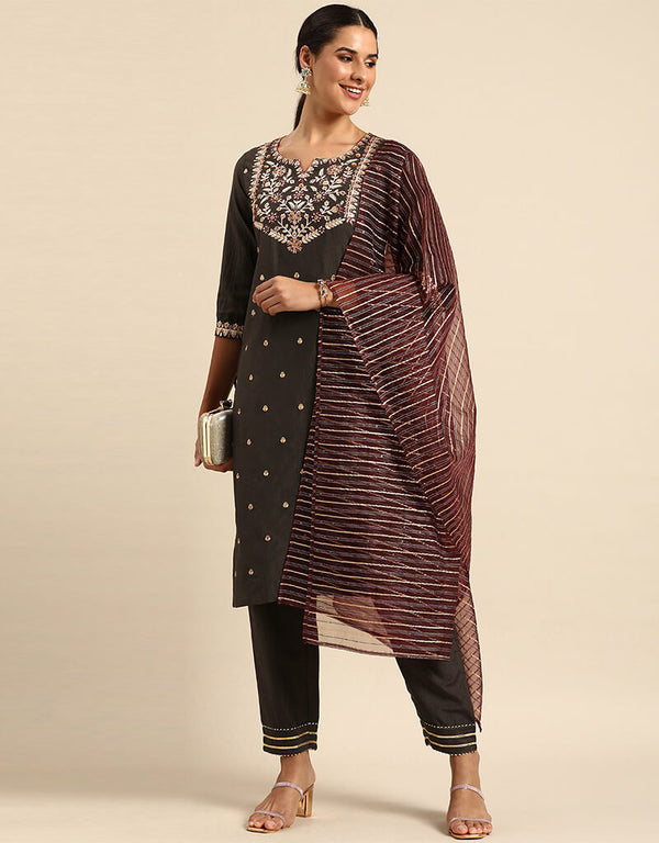 Black Olive Chinon Straight Pant