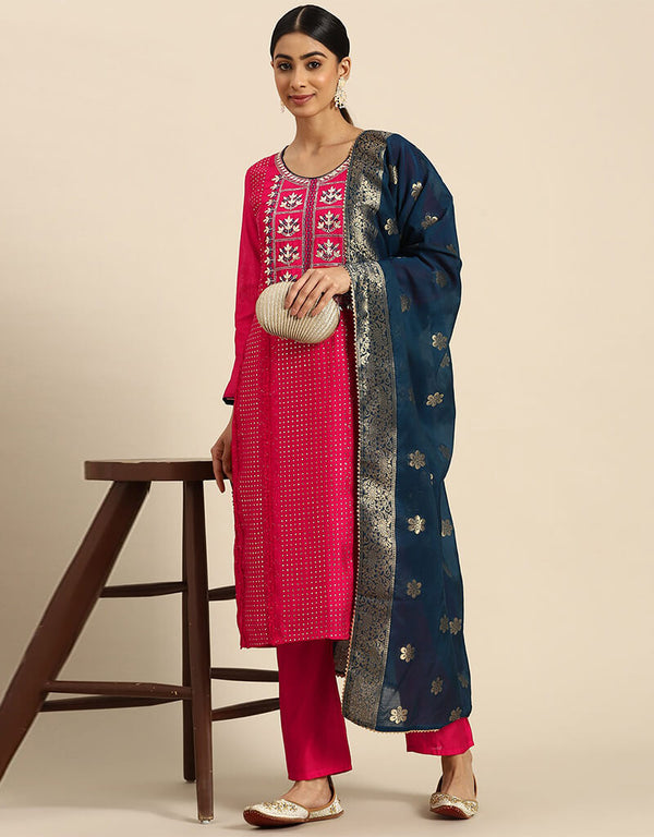 Wine Red Chanderi Silk Straight Pant