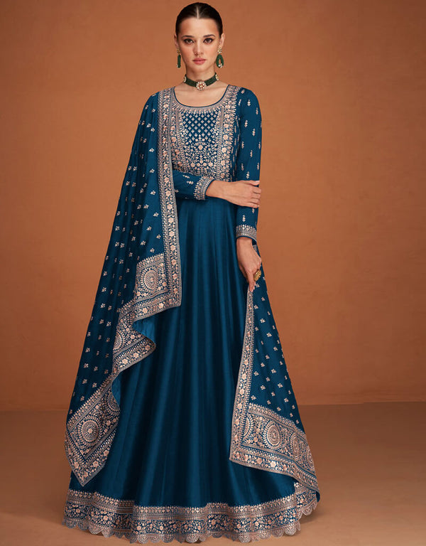 Navy Blue Premium Silk Na Anarkali