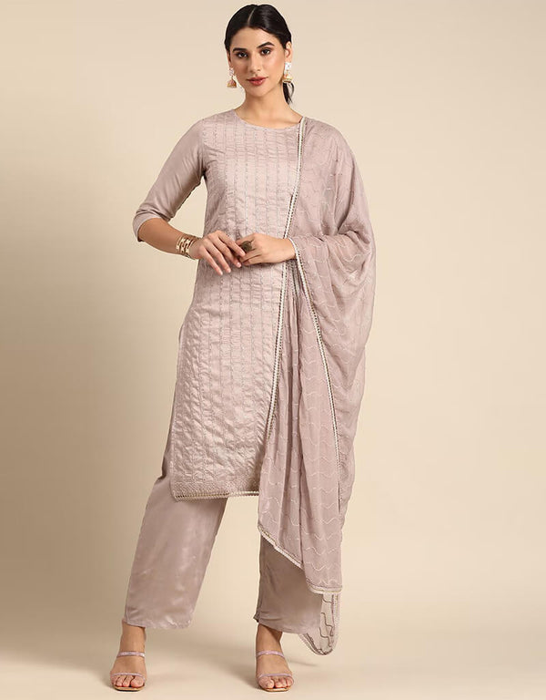 Grey Olive Chanderi Silk Straight Pant