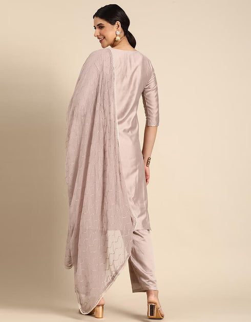 Grey Olive Chanderi Silk Straight Pant Closure View