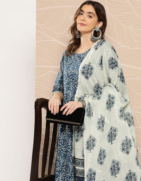 Grey Blue Pure Cotton Dress Pant