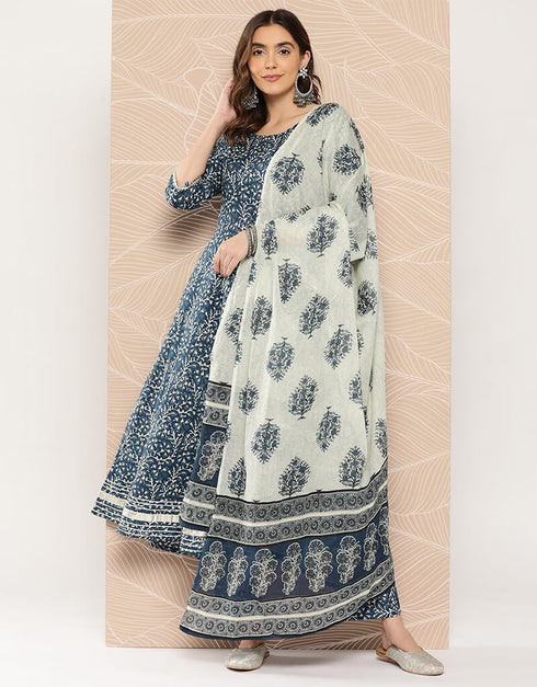 Grey Blue Pure Cotton Dress Pant Closure View