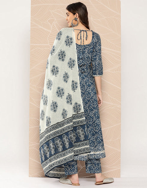 Grey Blue Pure Cotton Dress Pant Women