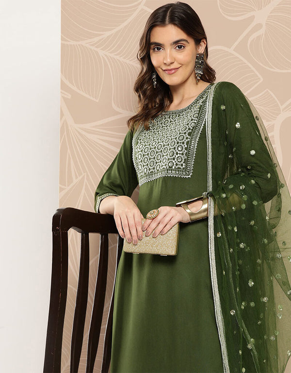 Army Green Viscos Rayon Straight Pant