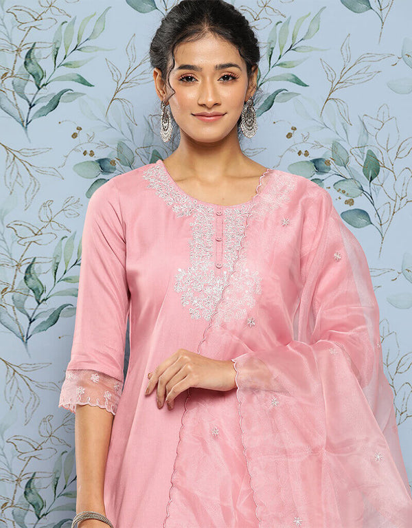 Faded Pink Viscos Rayon Straight Pant