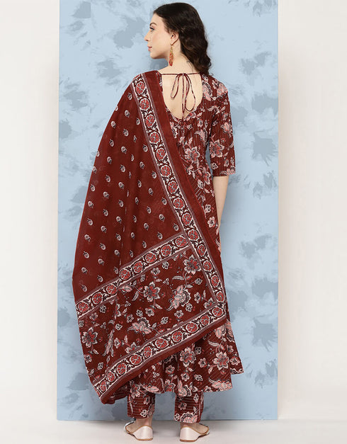 Maroon Oak Pure Cotton Straight Pant Women