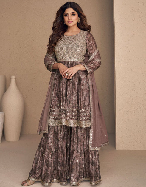 American Brown Chinon Silk Palazzo Salwar
