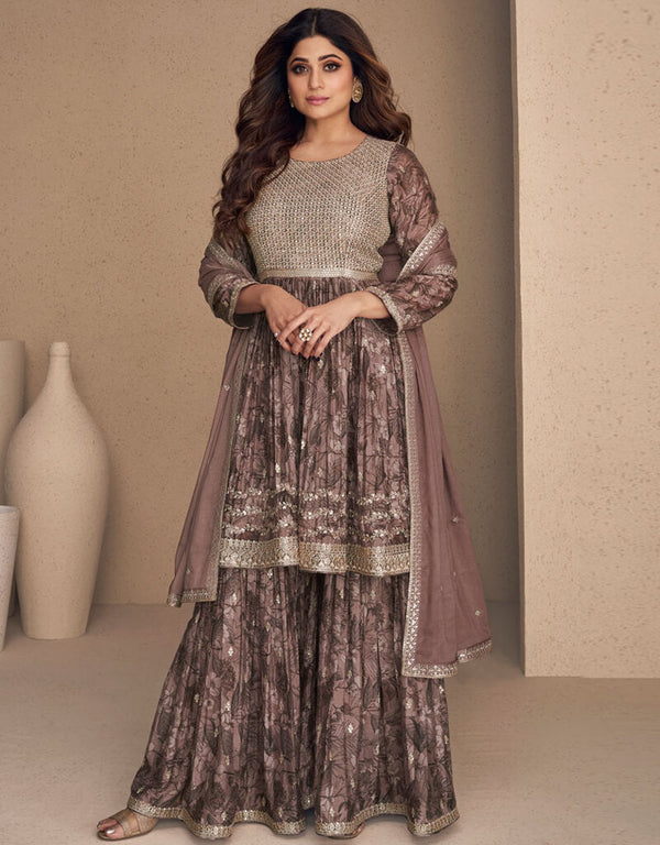 American Brown Chinon Silk Palazzo Salwar