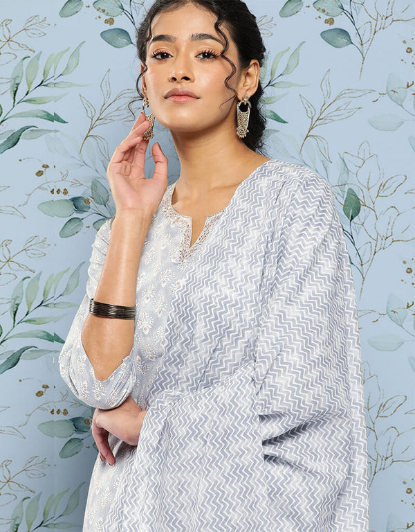 Periglacial Blue Pure Cotton Straight Pant