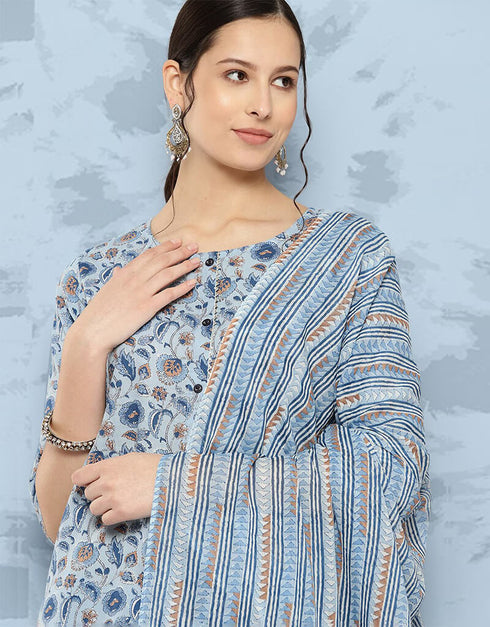 Rock Blue Pure Cotton Straight Pant