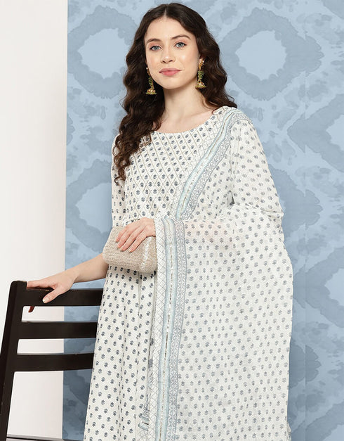 Green White Pure Cotton Straight Pant