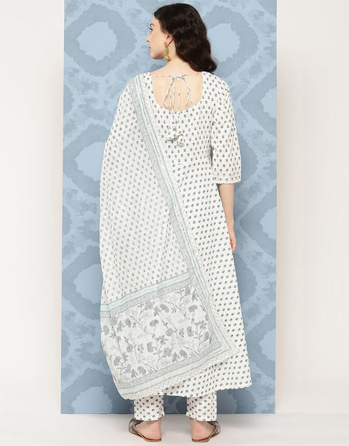 Green White Pure Cotton Straight Pant Women